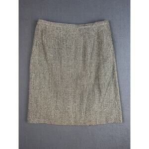 VTG Talbots Skirt Womens 10 Black White Silk Wool Blend Career Work Zip Up